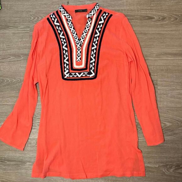 THML Tops - THML Embroidered Boho Tunic Top Coral Orange Medium​